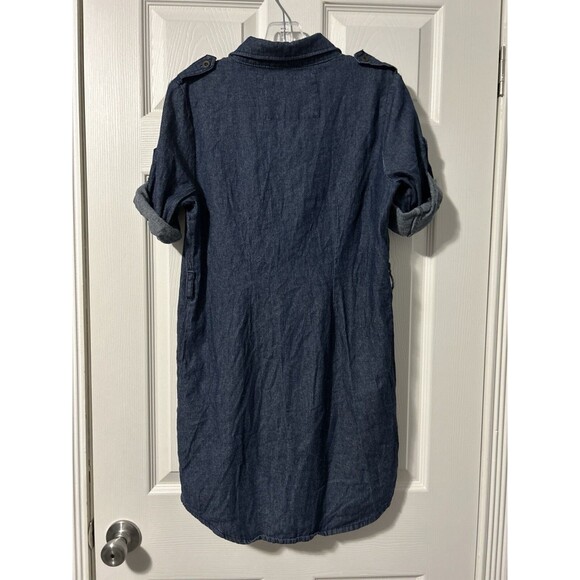 Derek Heart Roll Tab Sleeve Button Down Denim Shirt Dress Juniors Size Medium - Picture 5 of 8